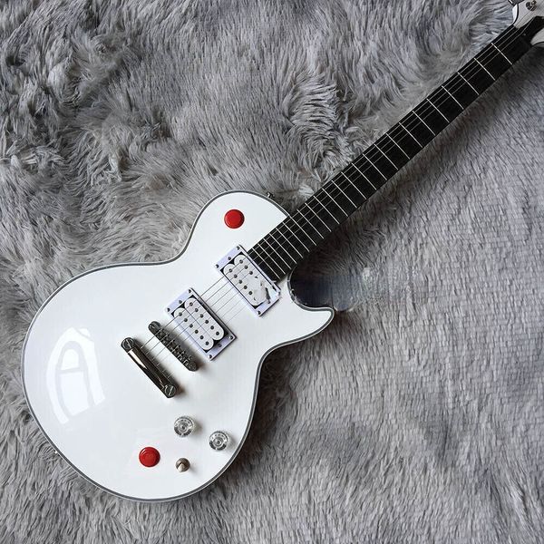 

custom electric guitar white color 6 string hh pickups bridge no inlay