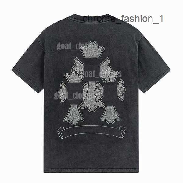 

2023 designers chromes heart mens t-shirts embossed letter classic crew neck casual horseshoe sanskrit cross pattern tees tshirts eur s-xl 2, White;black