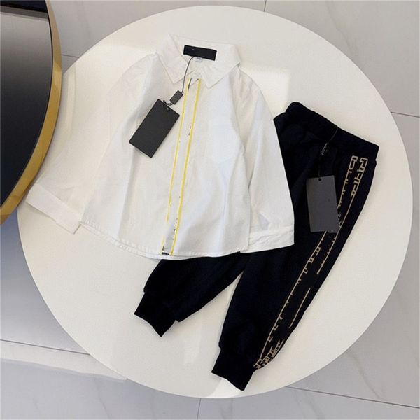 

designer long-sleeved shirt and trousers 2-piece set new spring and autumn high-quality brand casual tide fan children's clothes b09 si, White