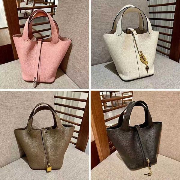 

authentic totes picotin women's luxury bags h family vegetable basket bucket leather bag women's 2023 new layer cow leather casual