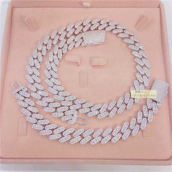 

new style trendy pass diamond tester 15mm luxury shining bling jewelry iced out vvs1 moissanite cuban link chain necklace, Silver