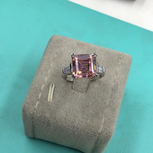 

real 925 sterling silver white pink yellow asscher cut 5ct simulated diamond wedding engagement cocktail women rings six cutting fine jewelr, Slivery;golden
