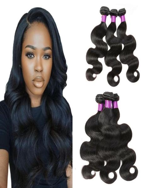 

body wave 3 bundles hair whole vendors brazilian peruvian malaysian virgin human hair weave bundles wet and wavy extension 1004369530, Black