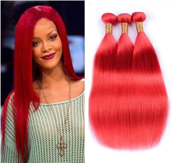 

pure red brazilian straight virgin human hair weave bundles peruvian indian malaysian cambodian color red remy hair extensions 8a 1642621, Black;brown
