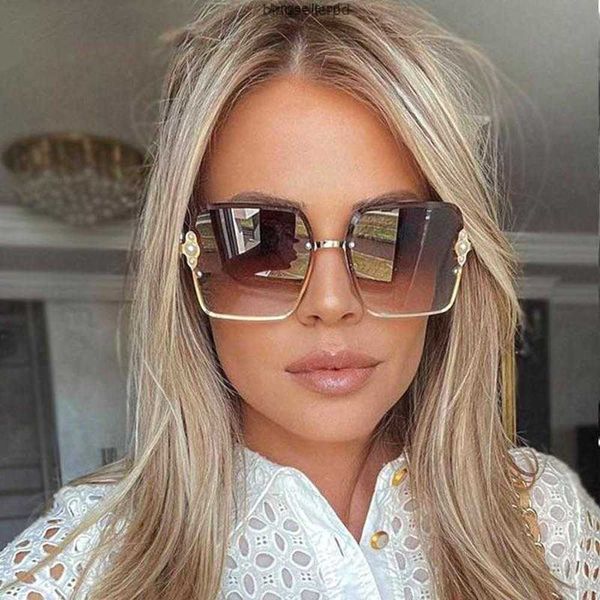 

sunglasses half frame luxury women pearl square fashion shades uv400 vintage glasses69kw, White;black