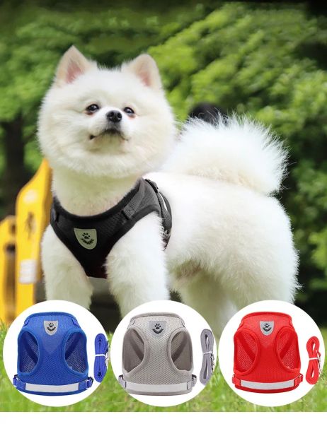 

breathable cat harness and leash escape proof pet clothes kitten puppy dogs vest adjustable easy control reflective cat harness