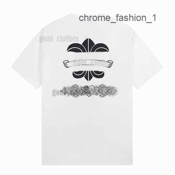 

2023 designers chromes heart mens t-shirts embossed letter classic crew neck casual horseshoe sanskrit cross pattern tees tshirts eur s-xl 1, White;black