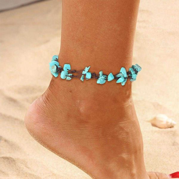 

accessories exaggerated and personalized small anklets beads turquoise tassel alloy bracelet anklet sleeve, Red;blue