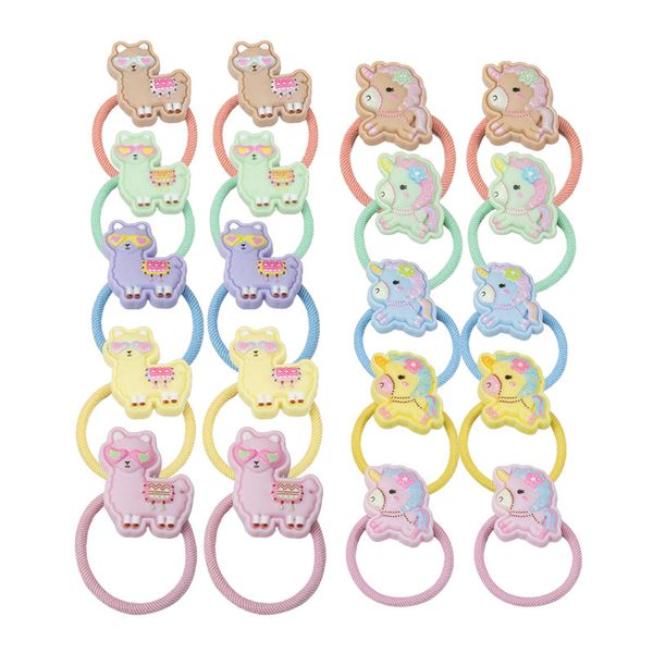 

16163 sweet baby girls hair rope resin cartoon unicorn alpaca kids hair ring high elastic hairband children hairs rings, Slivery;white