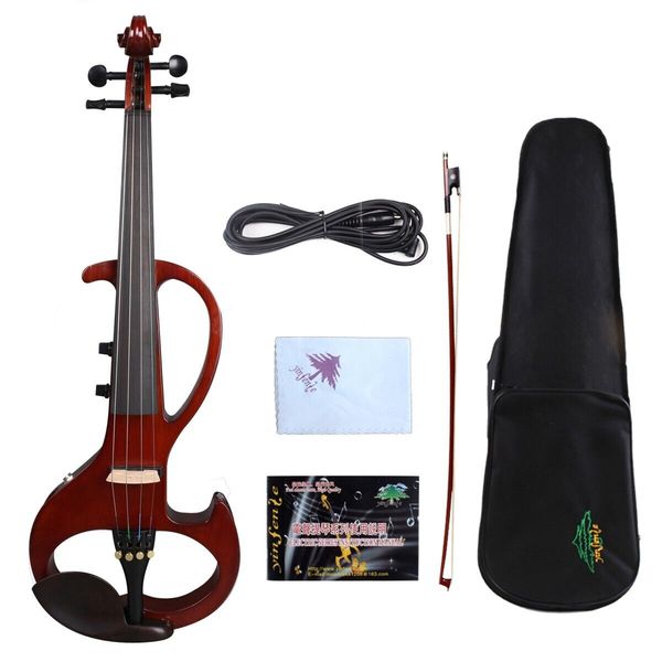 

yinfente brown electric silent violin 4/4 handmade sweet tone case #ev6