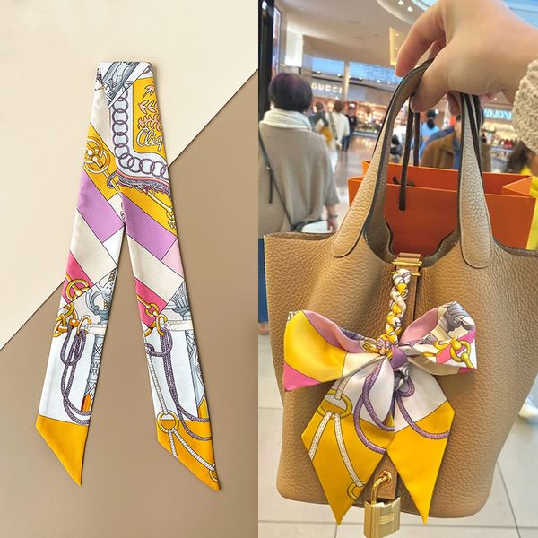

100% silk and high-end sabre march h home tied bag silk scarf twill wrapped handle small long real ribbon 18  twill hair band, Blue;gray