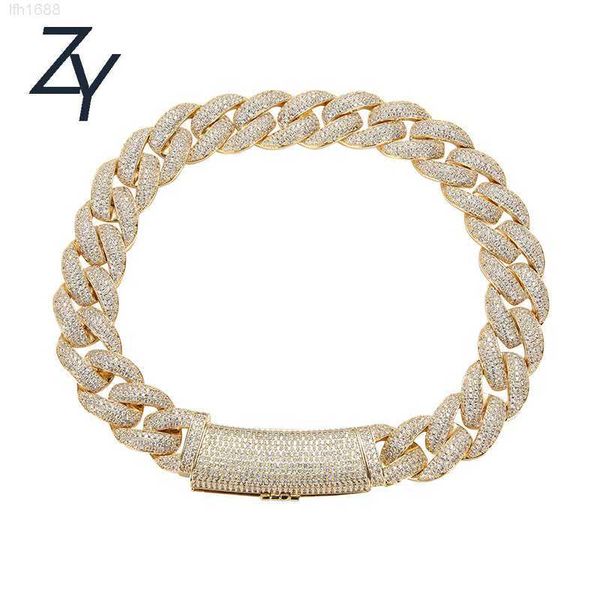 

20mm iced out chains for men cuban link necklace hip hop jewelry micro paved cz brass luxury 18k gold plated hiphop zircon, Silver