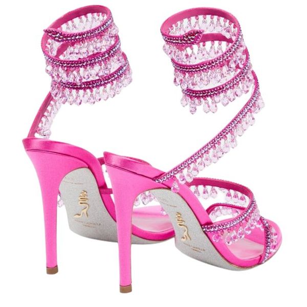

designers rene caovilla stiletto heels sandals margot wraparound crystal-embellished sandals dress shoe ladies slipers rhinestone studded sh, Black