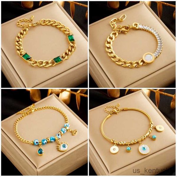 

charm bracelets stainless steel green crystal numerals blue eyes bangle bracelet for women fashion chain jewelry gifts, Golden;silver