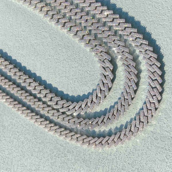 

hand setting 14mm 15mm 16mm width men miami cuban chain necklace 925 sterling silver iced fully vvs moissanite diamond necklace