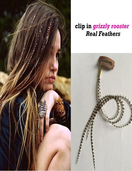 

fashion women clip in feather hair extension natural real grizzly rooster solid zebra lines feathers hairpieces7634053