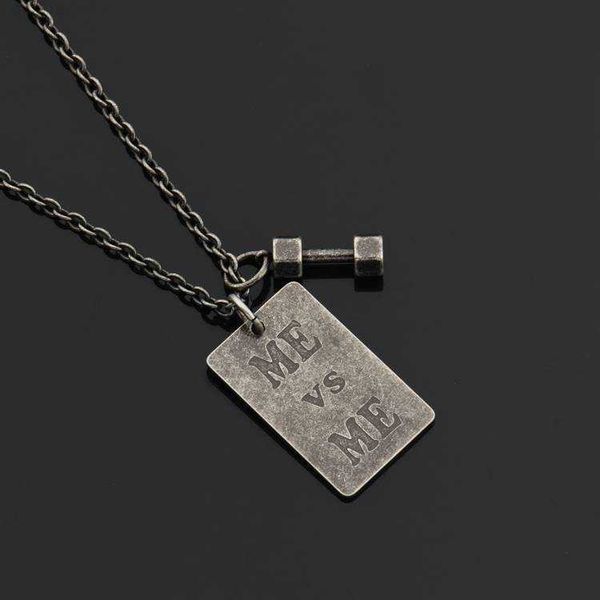 

europe america japan and south korea fashion big dumbbell rectangle label fashion men's hip hop necklace pendant decoration men's, Silver