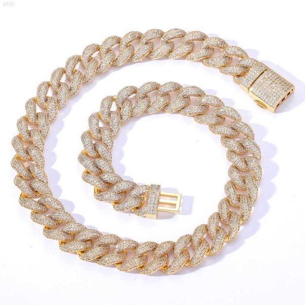 

15mm 925 sterling silver moissanite stone cuban link chain hip hop necklace