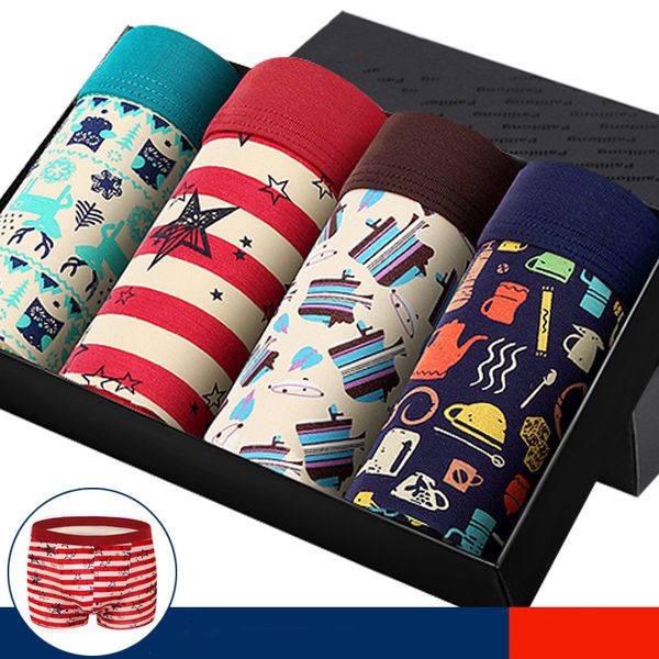 

underpants 4pcs men underwear boxers fashion printed mens underpants men's boxer shorts modal male panties pouch sheath cuecas homme 23, Black;white