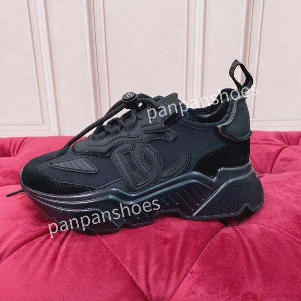 

brand womens mens designer leather lace-up sneakers fashion lady flat running letters shoes platform sneaker, Black