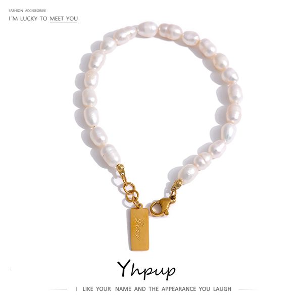 

chain yhpup stainless steel natural pearl bracelet fashion chain love women's bracelet jewelry 230512, Black
