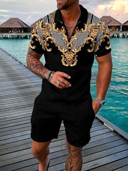 

mens tracksuits tracksuit summer short sleeve polo set 3d printing casual fashion shopping 2 piece travel clothing 230512, Gray