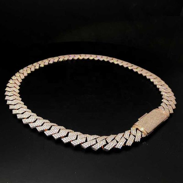 

factory custom cuban chain real s925 9k 14k 18k gold iced out moissanite lab grown diamond hip hop cuban chain necklace, Silver
