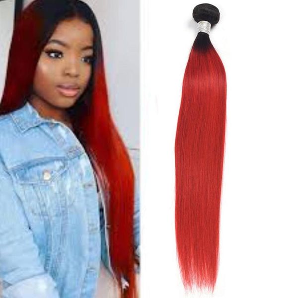 

malaysian virgin hair ombre human hair straight 1bred two tones color silky straight 1b red 1026inch6890662, Black