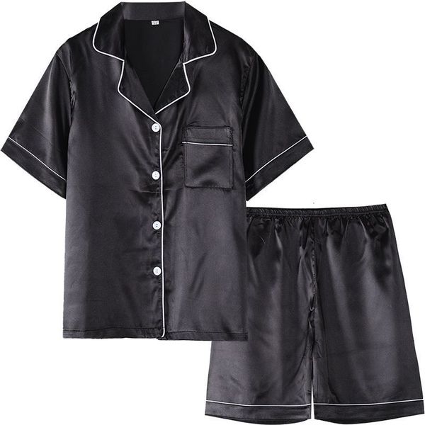 

women's sleepwear summer pajamas for ladies short-sleeve shorts ice silk cardigan silk satin pyjamas nightwear sleepwear cute home serv, Black;red
