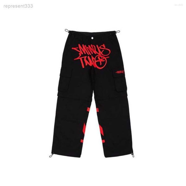 

minus two cargosharajuku casual loose punk rock straight wide leg trouser streetwear y2k pant retro street trend overalls eu size s-xl lmlh, Black