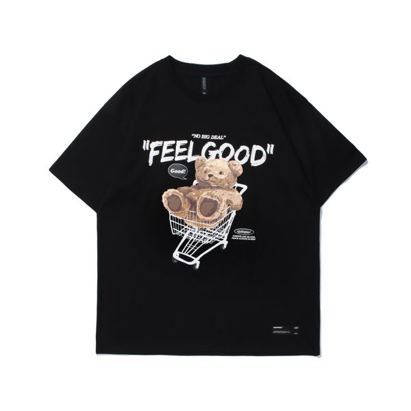 

short sleeve tees harajuku streetwear shopping cart print t-shirts cotton casual hip hop loose tshirts, White;black