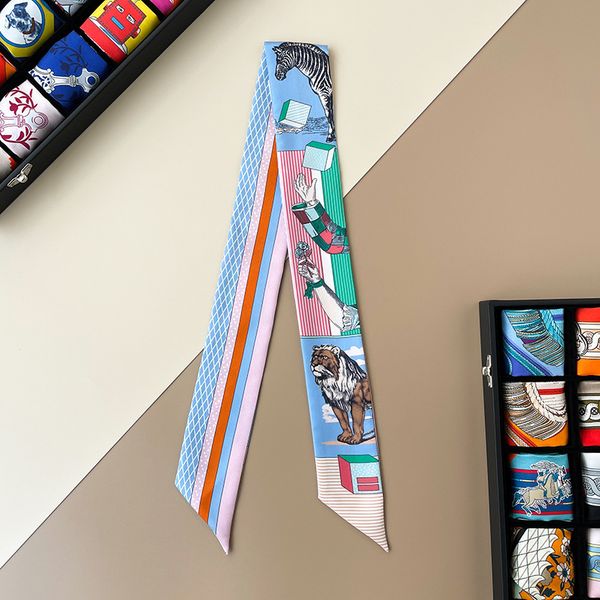 

2023 and high-end new theater h silk scarf twill arm bag handle mulberry silk 18  angle thin strip ribbon aima home, Blue;gray