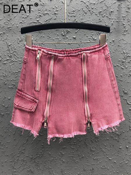 

skirts deat mode desain ritsleting burrs tidak teratur denim rok a line wanita pinggang tinggi pinggul bungkus ramping 2023 musim semi baru, Black