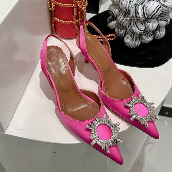 

summer designer scolto sandals summer pointed toe women buckle sun decoration strap women shoes fashion genuine leather slingbacks rhineston, Black