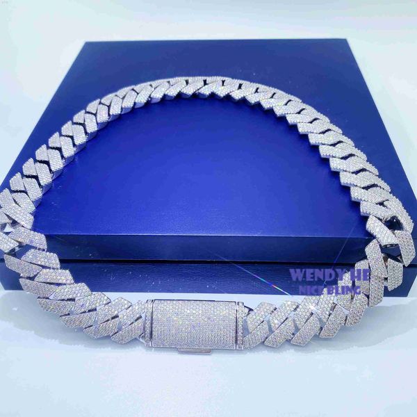 

fully iced out pass diamond tester solid custom lock 15mm 18mm 20mm moissanite custom cuban chain, Silver