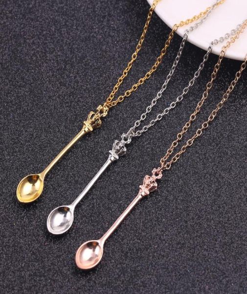 

american european fashion custom crown mini tea scoop jewelry classical metal spoon pendant necklace womens jewelry gifts3652373, Silver