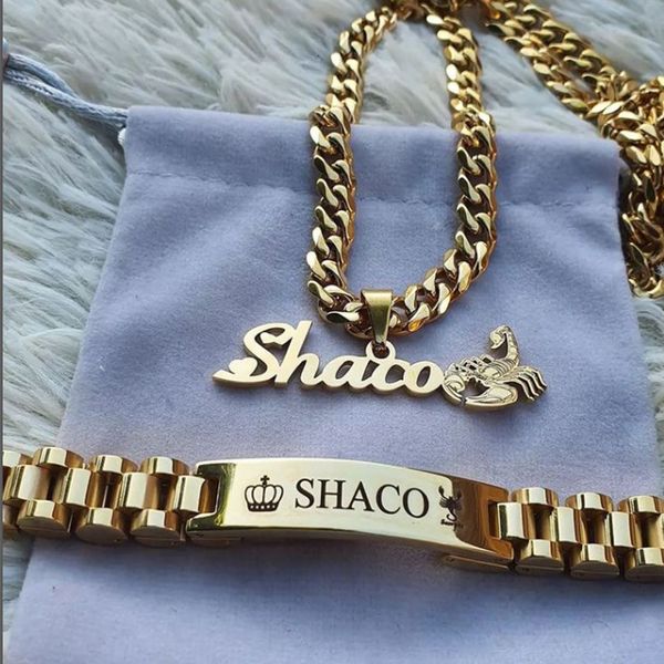 

strands strings fashion stainless steel custom name necklace for women men personalized nameplate cuba chain jewelry gift set bijoux 230512, Black