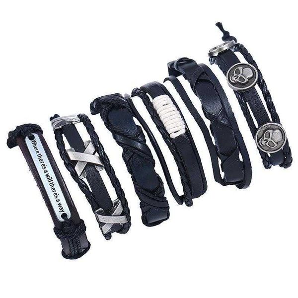 

mens vintage weave cattle leather bracelet diy six piece multi layer, Golden;silver