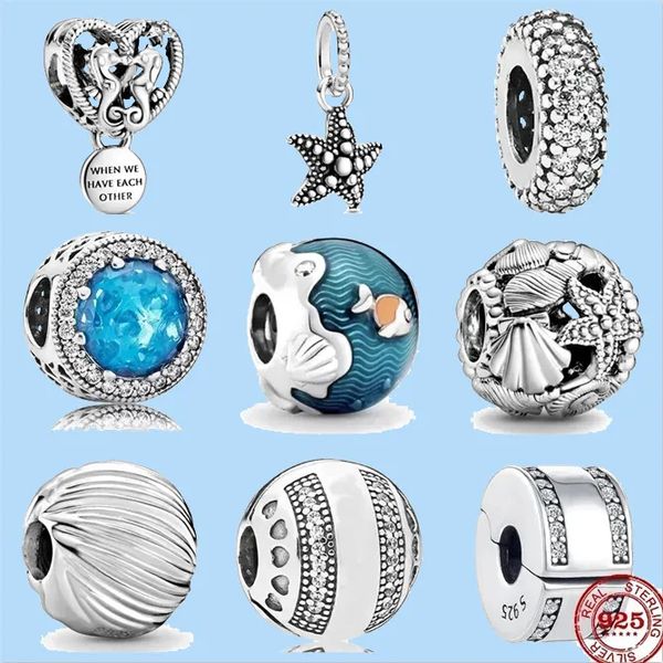 

925 charm beads accessories fit pandora charms jewelry wholesale new ocean series shell starfish glass murano, Black