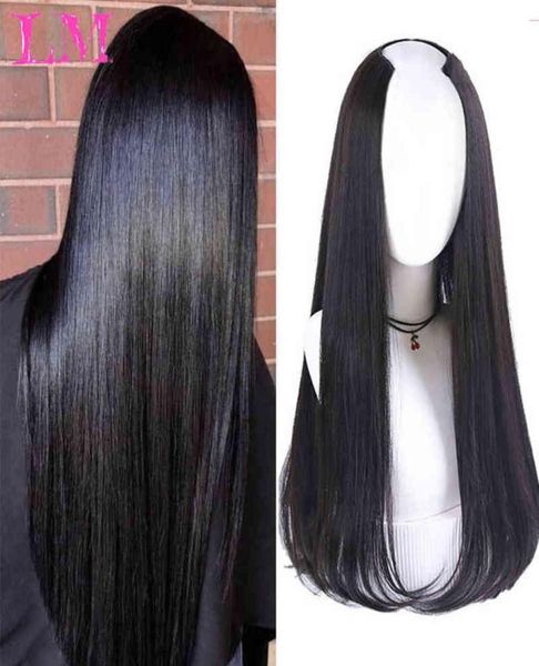 

hair liangmo u part clip in one piece extension women invisible 34 half brown long wavy natural synthetic hairpiece 2203018048383, Black;brown