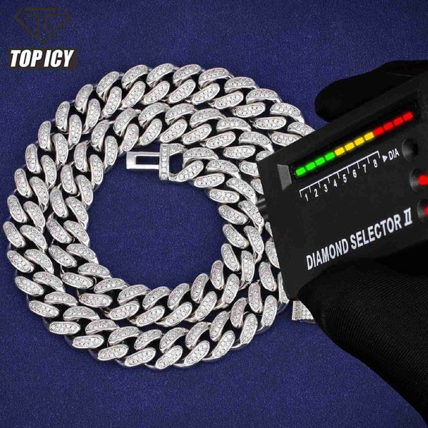 

moissanite jewelry 12mm two rows diamonds 100% 925 sterling silver cuban pass diamond tester necklace vvs moissanite jewelry