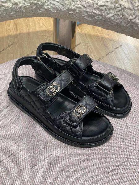 

luxury foam runner chanel women beach sandals designers fashion soft genuine leather flat slides for sports and leisure platform versatile, Black