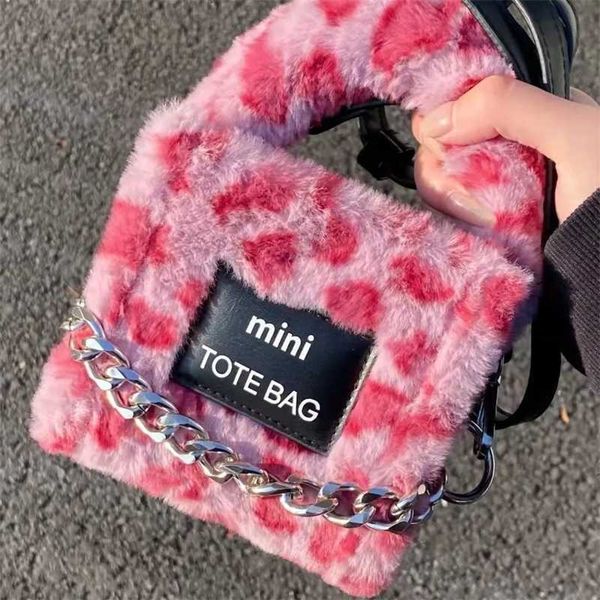 

shoulder female leopard women's fur winter satchels totes luxury bag faux brand purses handbags design mini phone