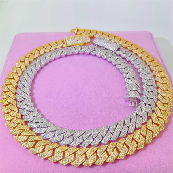

buss down hip hop jewelry 18k gold plated 15mm 4 rows iced out bracelet necklace vvs moissanite luxury cuban link chain, Silver