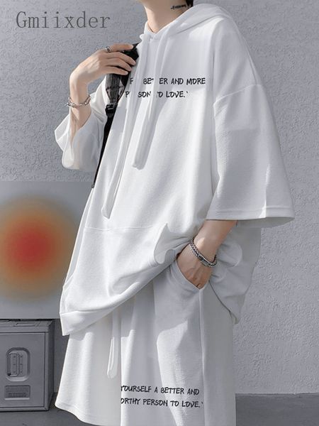 

men's tracksuits trendy men streetwear ootd casual sports suit men's summer trend short-sleeved t-shirt sweat shorts handsome high, Gray