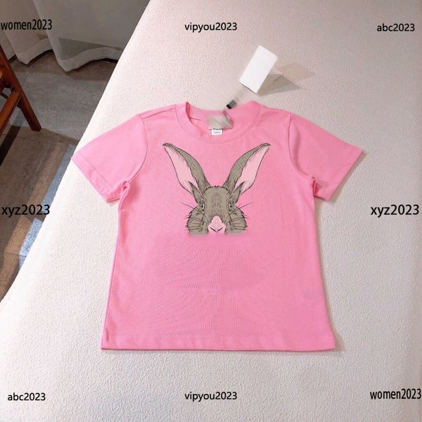 

luxury kids short sleeve high-end baby t-shirt long eared rabbit pattern child clothing summer breathable round neck t shirt, Blue