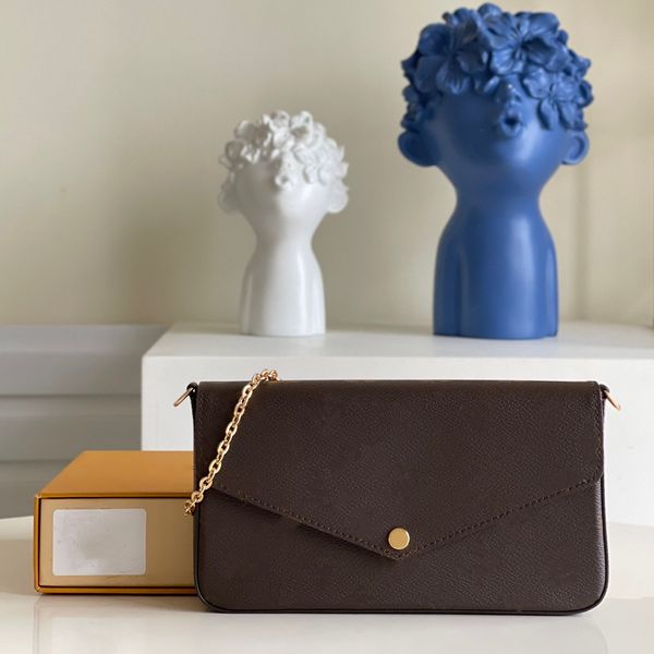 

designer pochette felicie handbag m61276 womens wallet brown bags gold chain 21cm classic flap shoulder bag luxury card holder crossbody bag