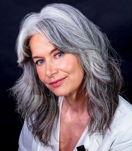 

layered grey wigs human hair for women short gray wigs wavy salt and pepper wigs with cutain bangs for womens wigs girls layered pixie cut w, Black;brown