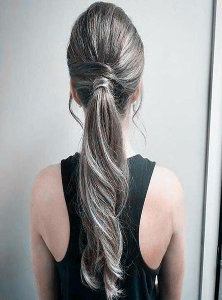

18 inch wrap around ponytail extension silver grey one piece clip in hair extensions curly wavy ponytail hairpiece for ladies6649623, Black