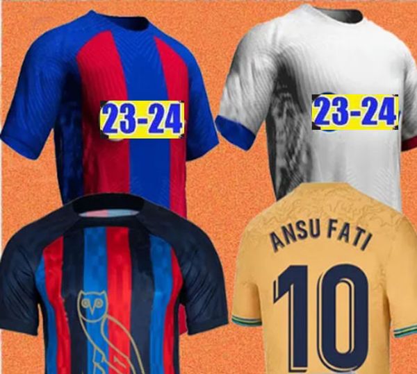 

22 23 24 soccer jerseys lewandowski ansu fati ferran adama auba christensen pedri memphis gavi barcelonas maillots football shirt kids kit u, Black;yellow